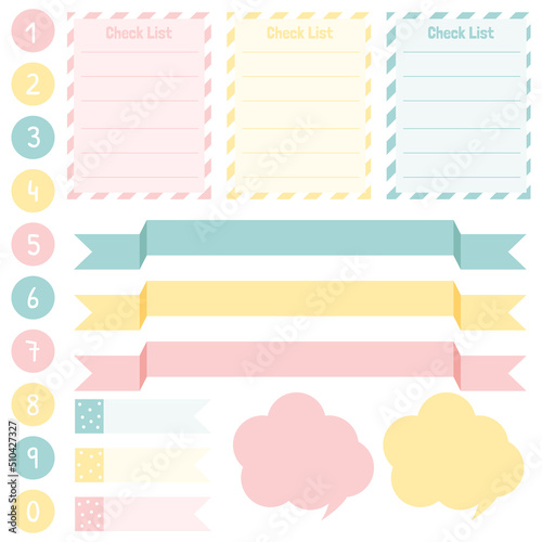 Cute paper notes. Stationary set. Scrapbook notes and cards.Printable planner stickers. To Do List note. Template for your message. Decorative planning element. Vector illustration.