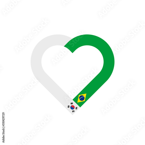 unity concept. heart ribbon icon of south korea and brazil flags. vector illustration isolated on white background