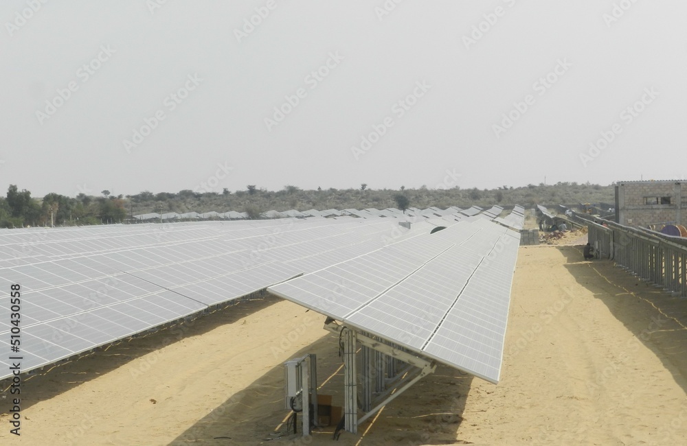 Solar power is the conversion of renewable energy from sunlight into electricity this plant is in Rajasthan, India