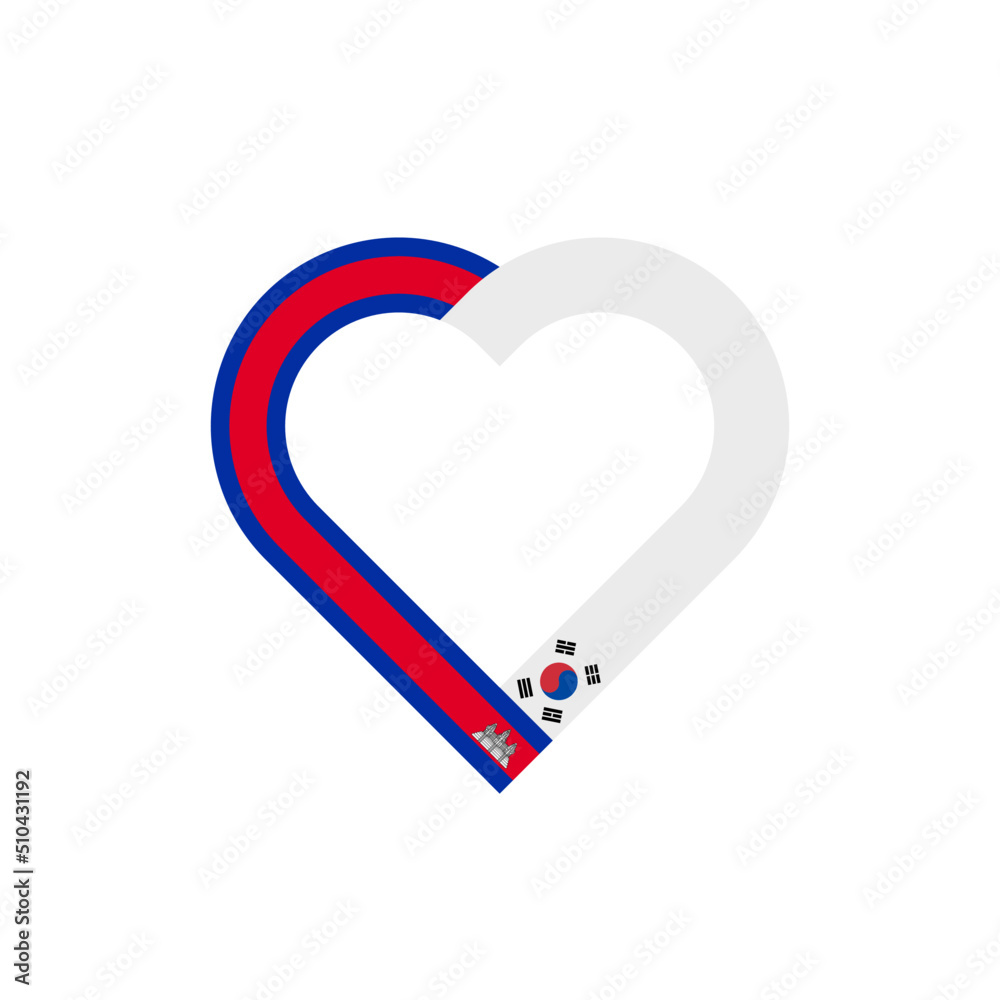unity concept. heart ribbon icon of cambodia and south korea flags. vector illustration isolated on white background unity concept. heart ribbon icon of cambodia and south korea flags. vector illustration isolated on white background