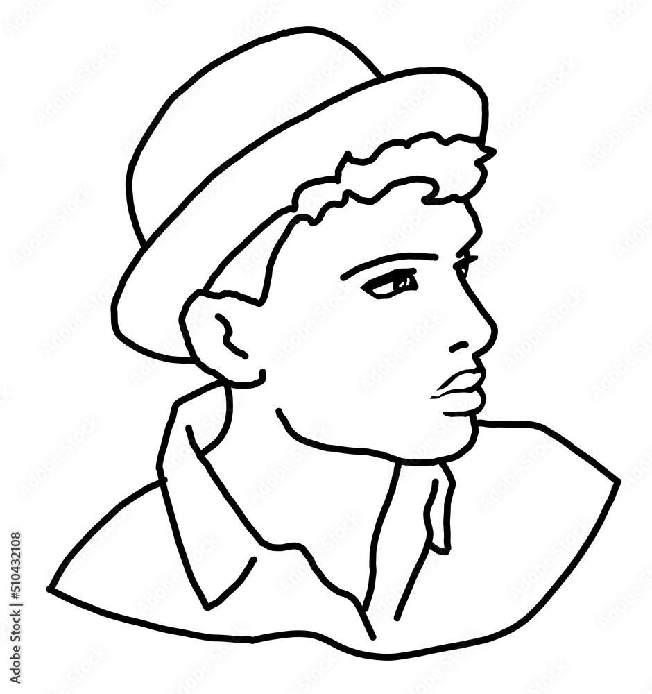 Handsome man wear stylish hat. Friendly face portrait. Street urban fashion for hipster, model, student, young, adult. Hand drawn retro vintage illustration. Old style comic cartoon drawing. Handsome man wear stylish hat. Friendly face portrait. Street urban fashion for hipster, model, student, young, adult. Hand drawn retro vintage illustration. Old style comic cartoon drawing.