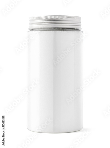 White refined sugar in transparent plastic bottle with clipping path