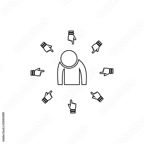 group bullying icon, bully persecution, harassment and hate attack, social blame, accuse victim, thin line symbol on white background - editable stroke vector illustration