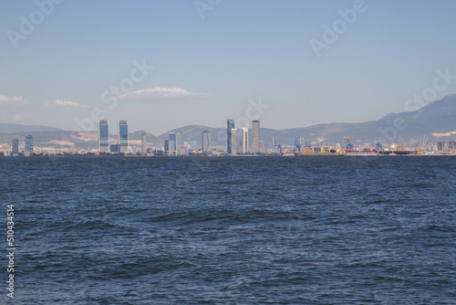 View of the business district of the city from the sea