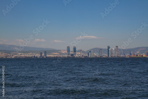 city skyline at sunset, city view with sea