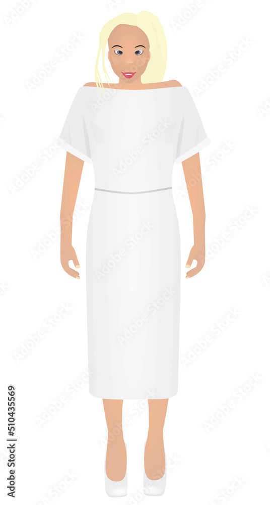 Blonde in white outfit. vector illustration