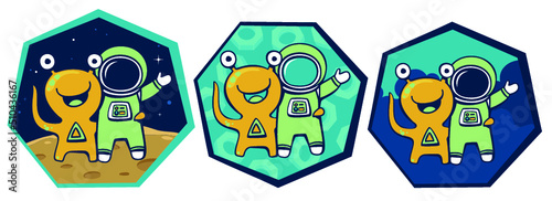 Spaceman and alien hug 