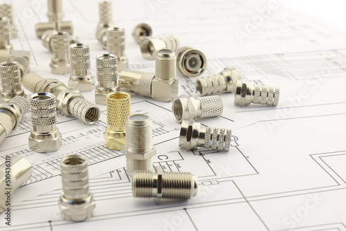 F-connectors for connecting coaxial wires in the electrical diagram.