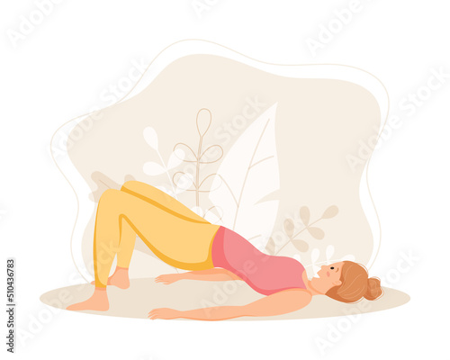 Vector illustration, young woman doing yoga or gymnastics, Setu Bandha Sarvangasana pose