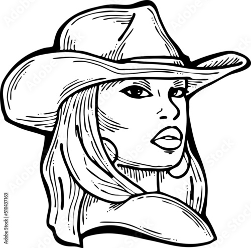 Beautiful sexy Asian lady wear sun hat. Attractive woman dress had clothes for happy holiday. Cartoon character face portrait. Hand drawn retro vintage vector illustration. Old style comic drawing.