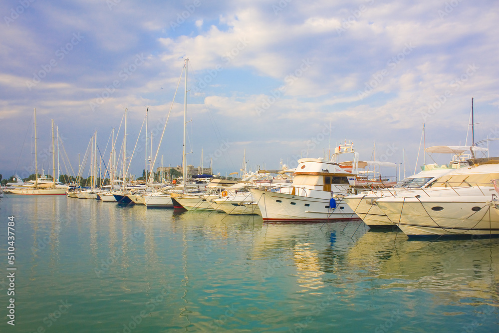 View of yachts in city port of Antibes, France
