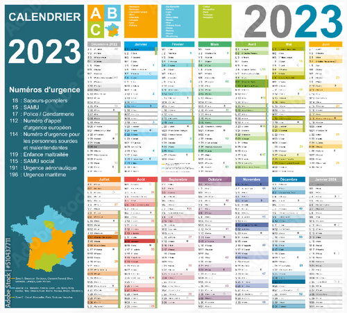 Calendrier 2023 14 mois avec vacances 2023 entièrement modifiable via calques