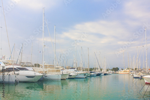 View of yachts in city port of Antibes, France