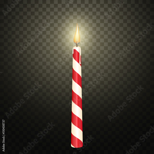 Burning paraffin wax candle with flame vector illustration. Realistic 3d vector Isolated on transparent background