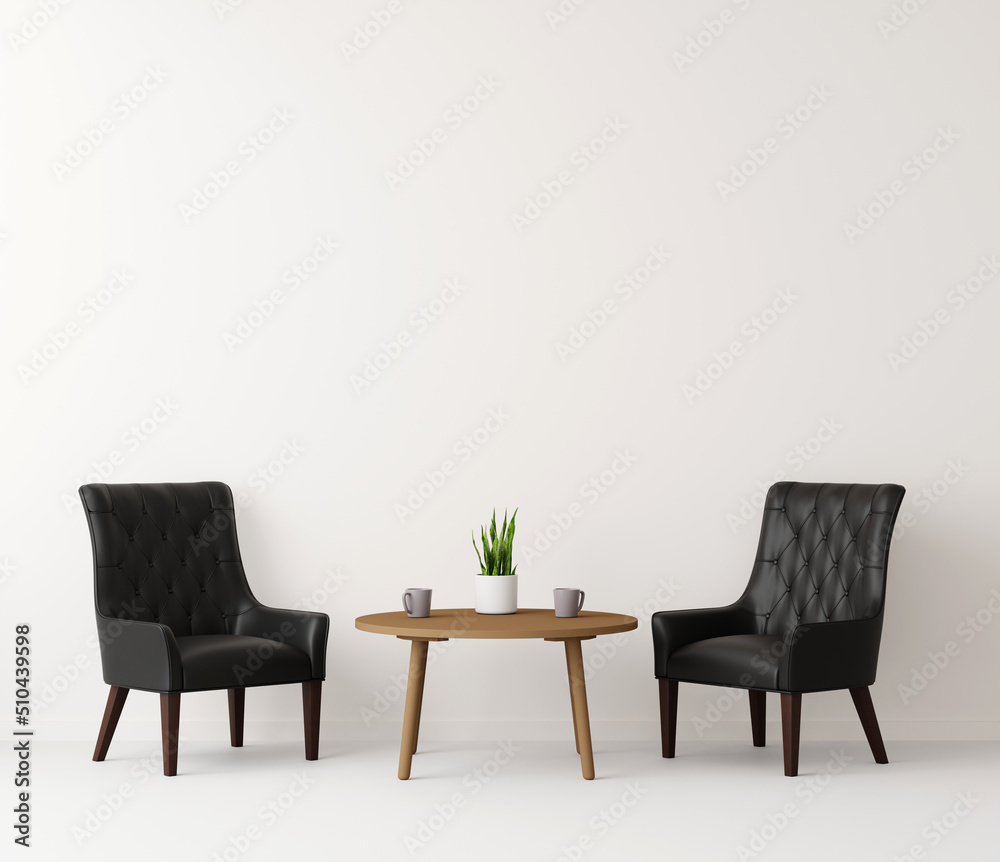 Obraz premium Blank picture frame mockup in modern interior living room, minimal style. 3D rener illustration.