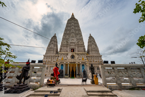 Chorakhe Noi, Bang Sao Thong District, Samut Prakan, 22 May, 2022 :  Wat Suwannaphum (Wat Klang or Wat Mai) -This Thai-Indian temple. Mahabodhi Temple ( Bodh Gaya ). photo