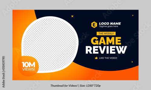 Gaming video thumbnail for streaming and game review. Game review thumbnail. Editable video thumbnail design. Editable video thumbnail Premium Vector, Customizable Thumbnails banner art Video cover.	