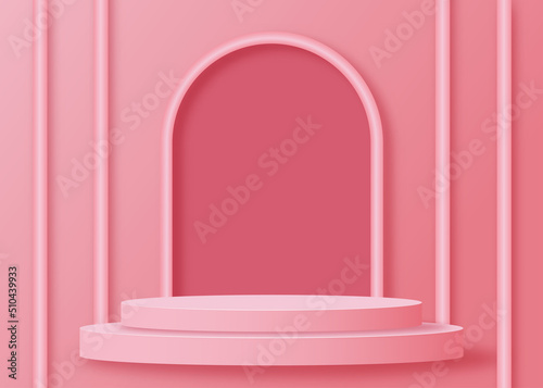 stage podium on pink background vector illustration.  © Sathaporn