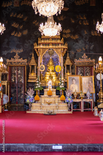 Phra Nakhon, Bangkok . June 11, 2022.  Wat Ratchapradit Sathitmahasimaram Rajawarawiharn .  Marble tiles, gilded teak & vivid mosaics at a grand 19th-century temple & royal monastery complex. © Kridsadar
