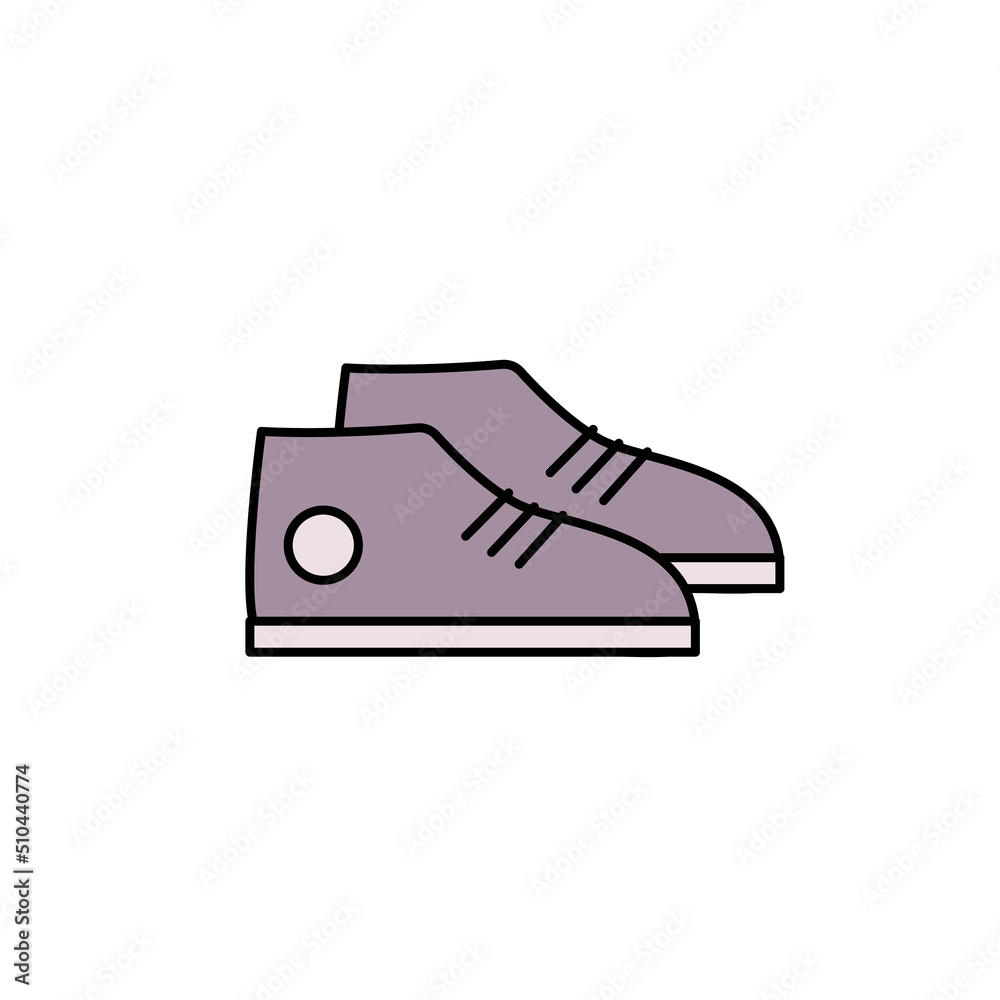 Pair of sneakers. Linear illustration of shoes isolated on white. Flat vector icon, editable stroke