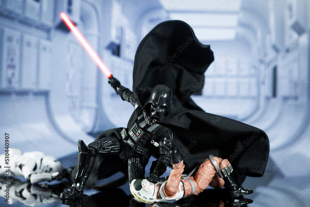 NEW YORK USA, JUNE 21 2022 StarWars Sith Lord Darth Vader taking out