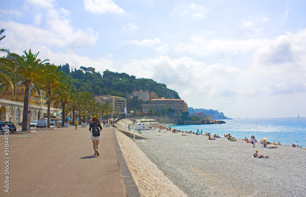 View of the Promenade des Anglais in sunny day in Nice, France