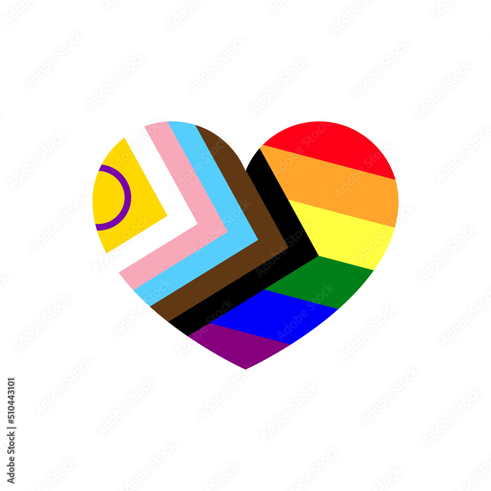 Intersex Inclusive Progress Pride Flag heart shaped icon Stock Vector