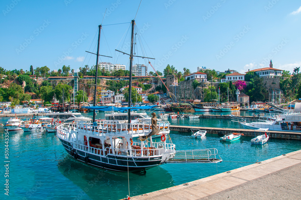 Boats in the harbor. Antalya.