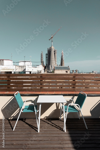 Photography Tables and chairs on a terrace
