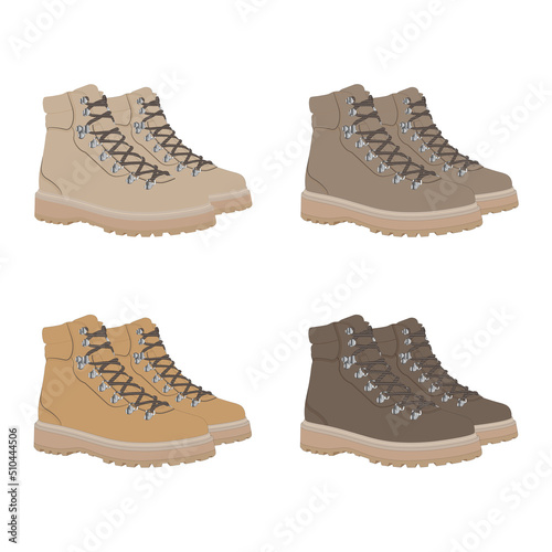 Hiking Boots Design isolated on white background Flat design Vector Illustration.