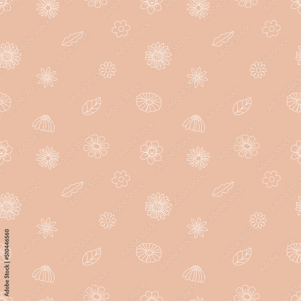 Seamless pattern with doodle style flowers. Hippie print concept. Vector illustration for textiles, covers, clothing Seamless pattern with doodle style flowers. Hippie print concept. Vector illustration for textiles, covers, clothing