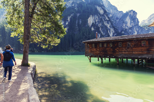 Lago di Braies, beautiful lake in the Dolomites photo