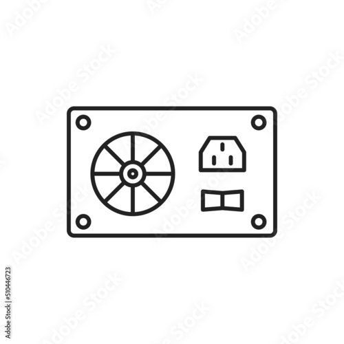 Computer power supply icon. High quality black vector illustration.