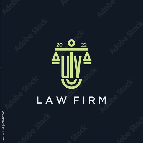 UV initial monogram logo for lawfirm with scale vector design