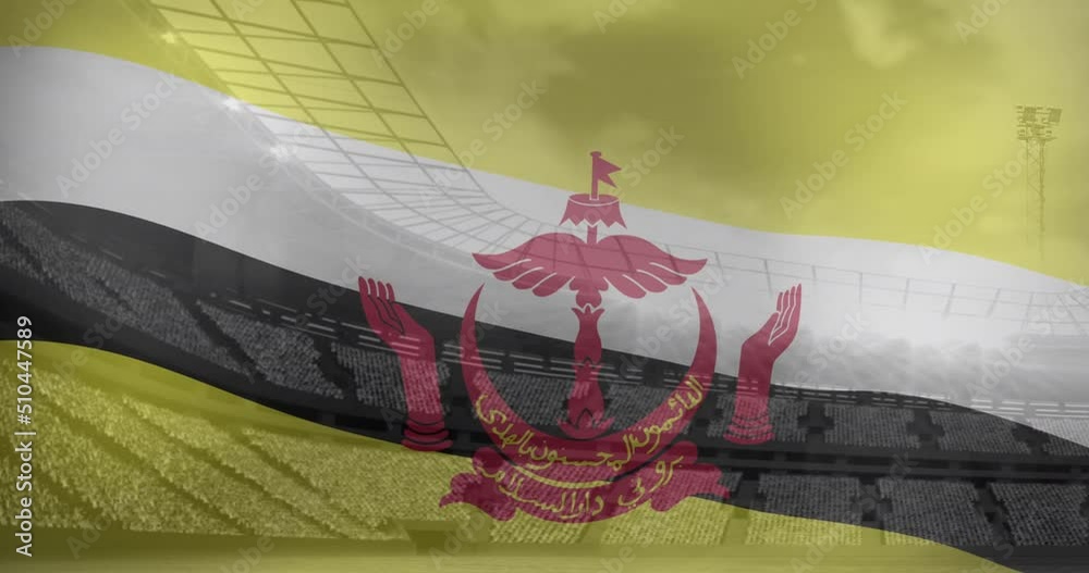 Animation of flag of brunei over sports stadium Animation of flag of brunei over sports stadium