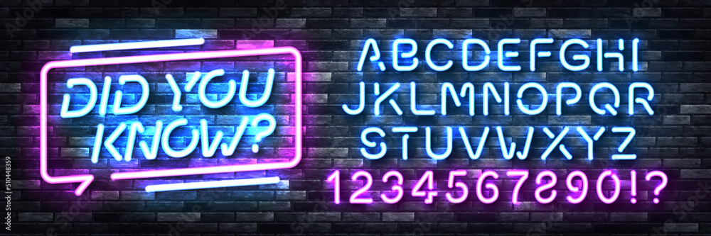 Vector realistic isolated neon sign of Did You Know logo with easy to change color alphabet font on the wall background. Vector realistic isolated neon sign of Did You Know logo with easy to change color alphabet font on the wall background.
