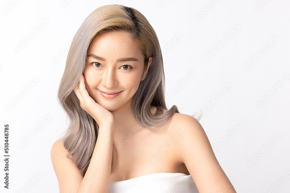 Happy beautiful young asian woman clean fresh bare skin concept. Asian girl beauty face skincare and health wellness, Facial treatment, Perfect skin, Natural make up. Isolated on white background. Happy beautiful young asian woman clean fresh bare skin concept. Asian girl beauty face skincare and health wellness, Facial treatment, Perfect skin, Natural make up. Isolated on white background.