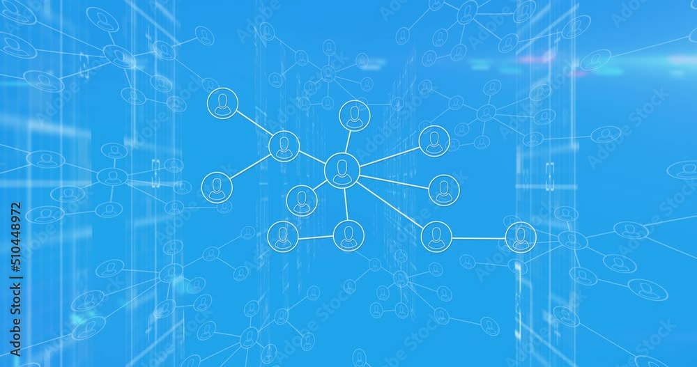Animation of media icons over data processing Animation of media icons over data processing