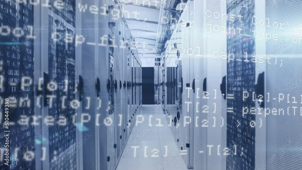 Animation of data processing over server room Animation of data processing over server room