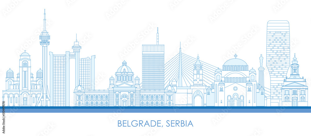 Outline Skyline panorama of City of Belgrade, Serbia - vector illustration