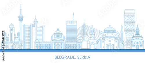 Outline Skyline panorama of City of Belgrade, Serbia - vector illustration