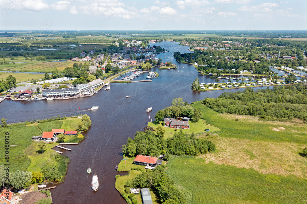 Aerial view on the village Earnewoude in Friesland in the Netherlands