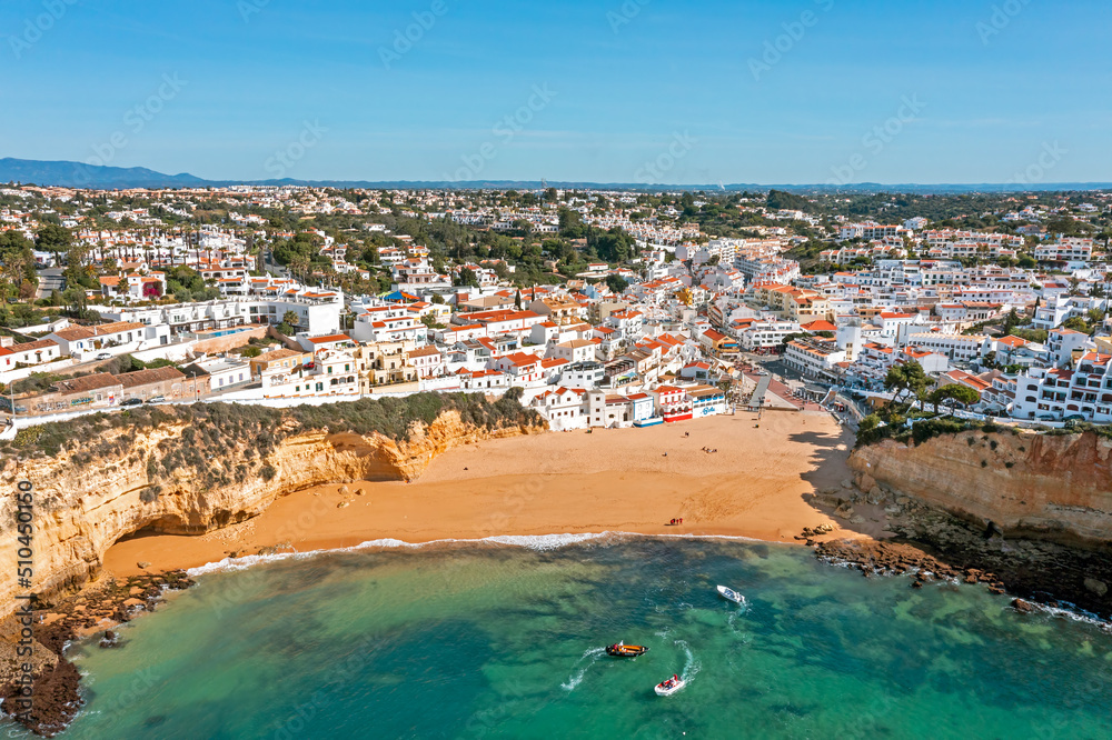 Aerial from the historical village Carvoeiro in the Algarve Portugal