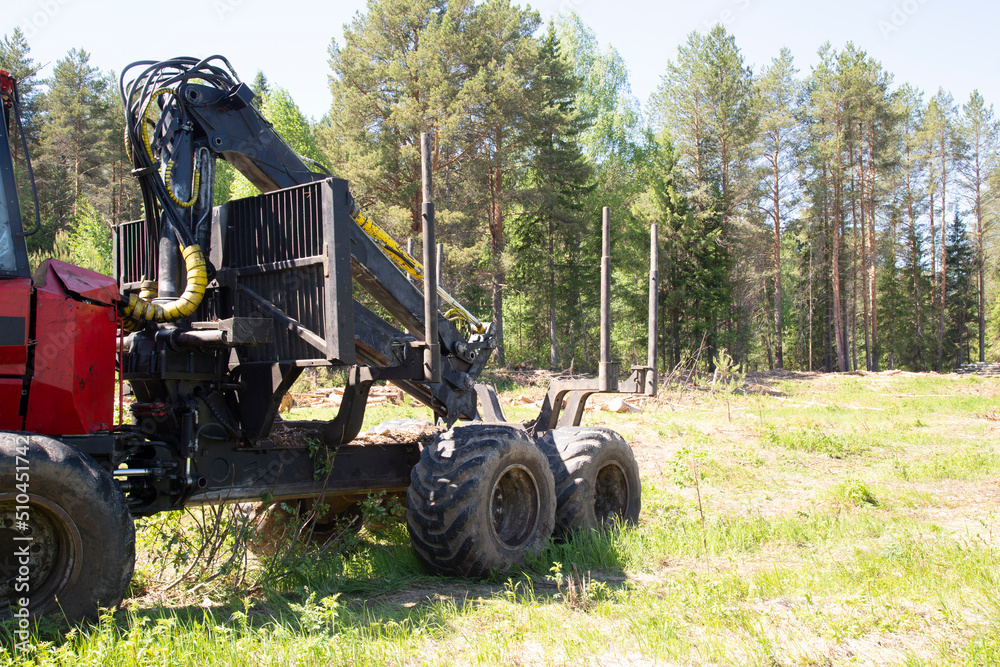Logging equipment.Harvester and forwarder at the logging site. Logging equipment.Harvester and forwarder at the logging site.
