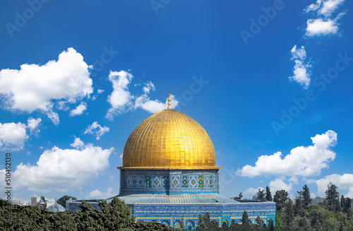 Jerusalem, Islamic shrine Dome of the Rock located in the Old City on Temple Mount.