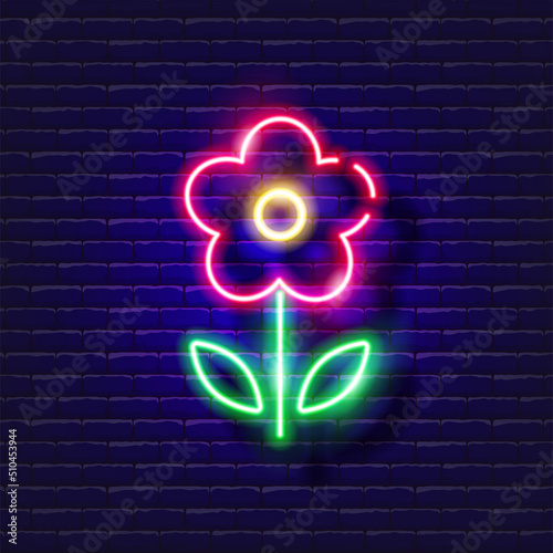 Flower neon icon. Gardening and agriculture concept. Vector sign for design, website, signboard, banner, advertisement.