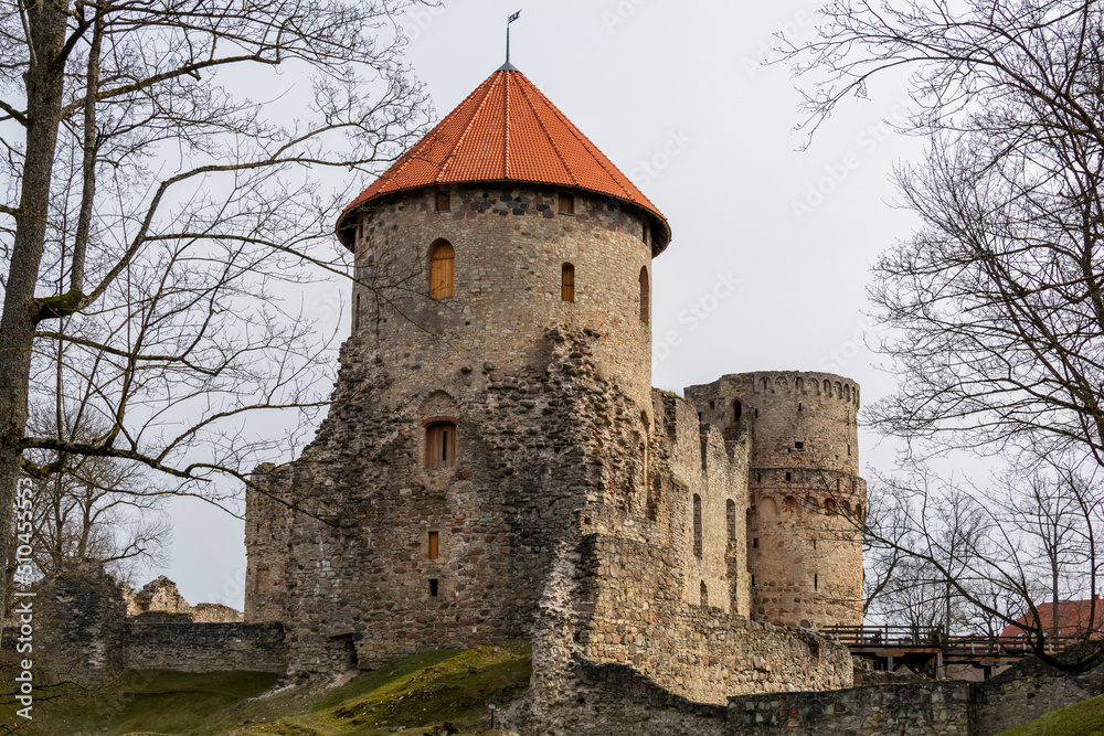 Ruins of medieval castle in Cesis, Latvia. It was a residence of the Livonian Brothers of the Sword, but with its next owner – Teutonic Order – it gained fame as the most powerful fortress in Livonia. Ruins of medieval castle in Cesis, Latvia. It was a residence of the Livonian Brothers of the Sword, but with its next owner – Teutonic Order – it gained fame as the most powerful fortress in Livonia.