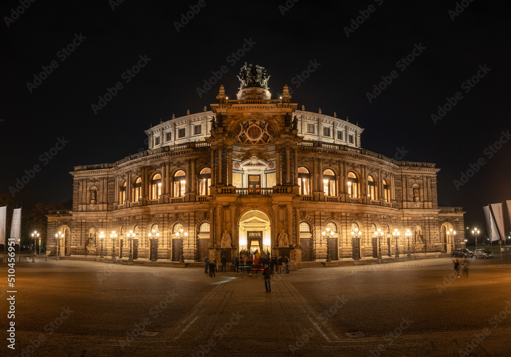 The Semper Opera House in Dresden by night with light. Is the opera house of the Saxon State Dresden.