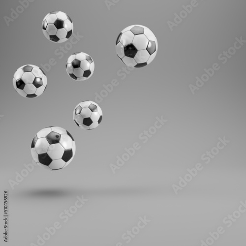 Soccer or football balls on gray background with copy space