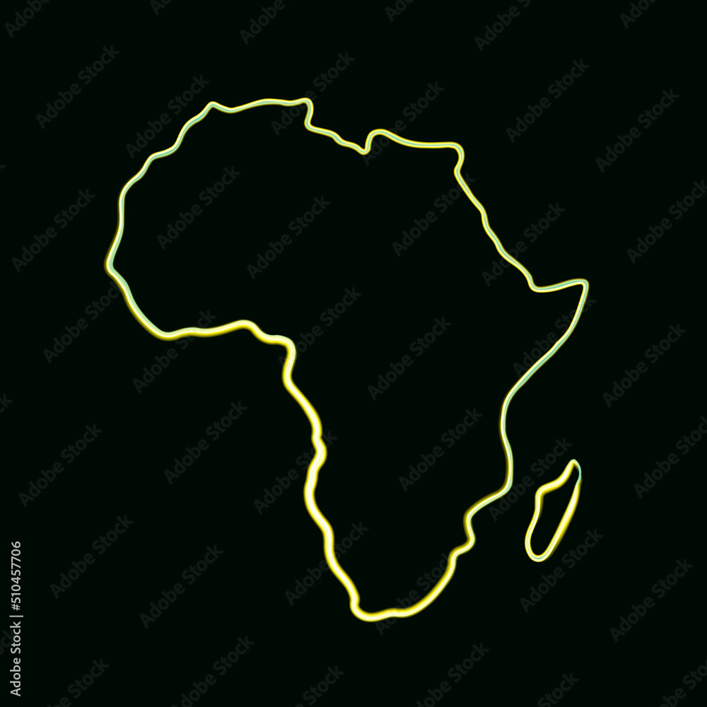Vector outline map of Africa with neon effect.